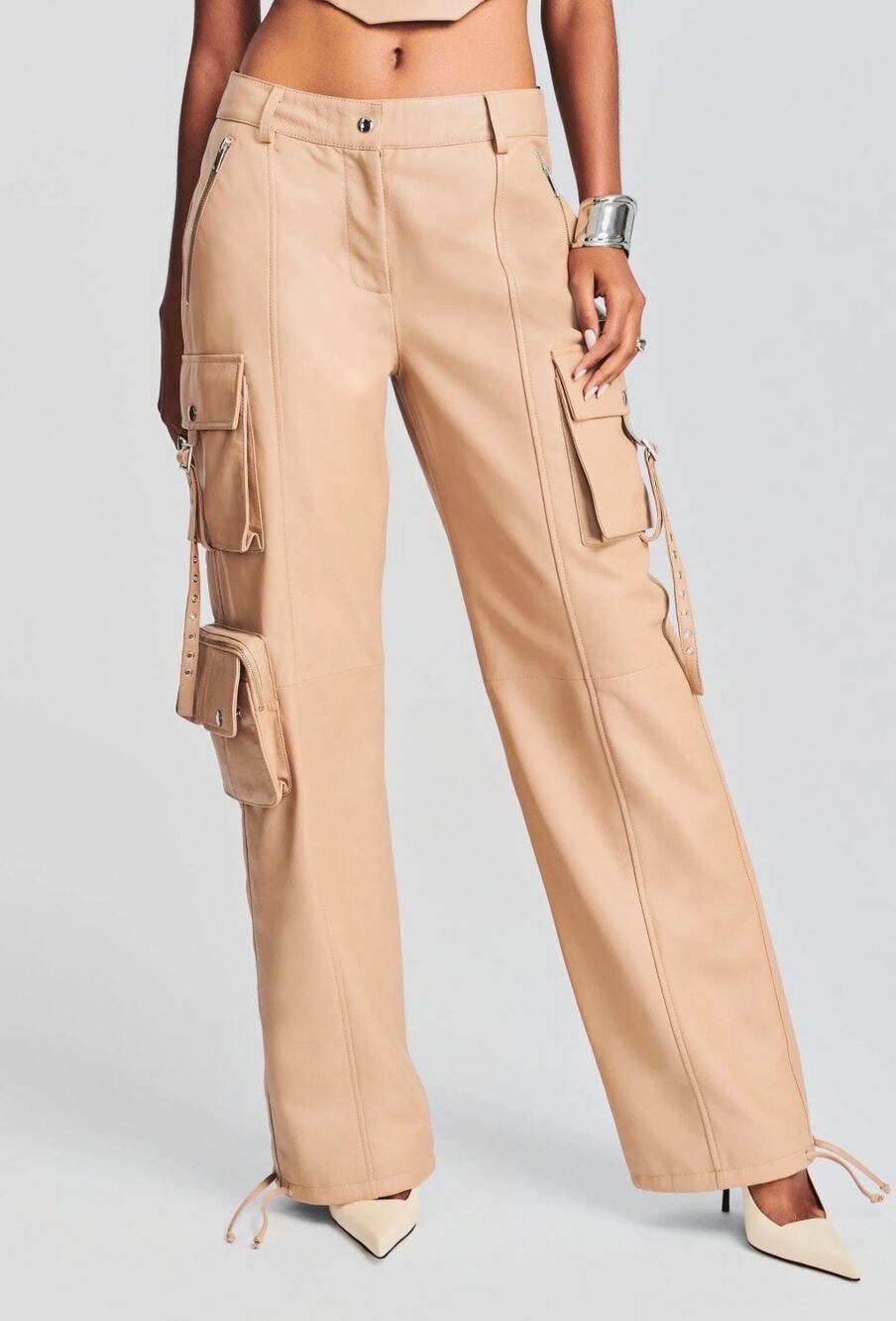 New Retrofête Honey Leather Cargo Carpenter Pants Tannin Nude Tan Medium Baggy
